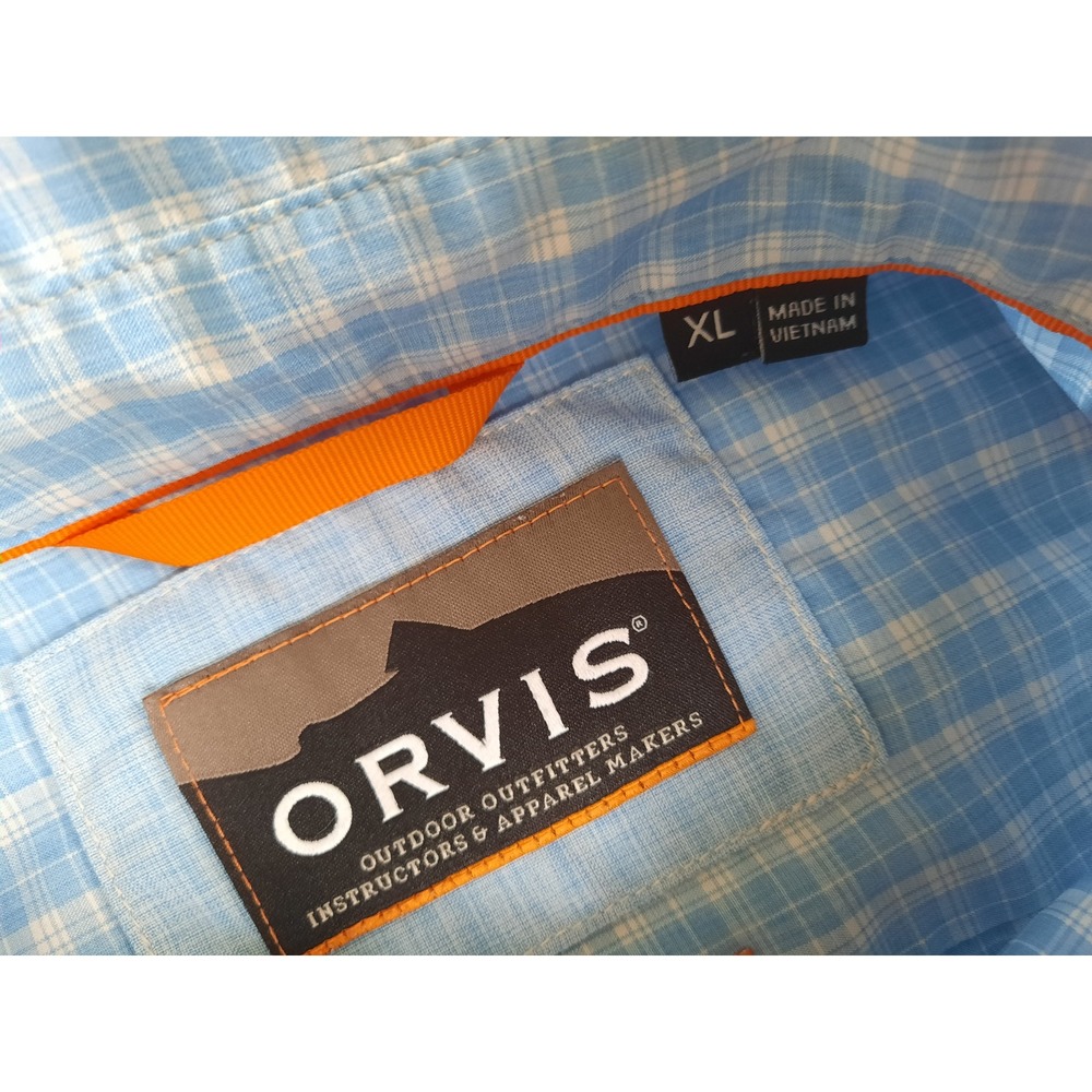 Orvis Men XL Vent Outdoor Plaid Pocket Button Shirt SS Recycled Polyester Blue - Picture 2 of 9